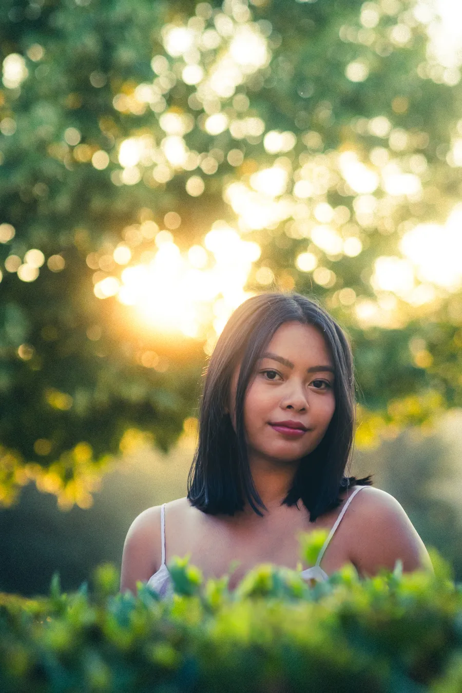 Portrait femme debut coucher soleil